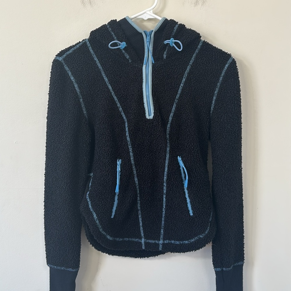 Free People Movement Fuzzy Factor Hoodie Black Combo Size XS - Picture 3 of 12